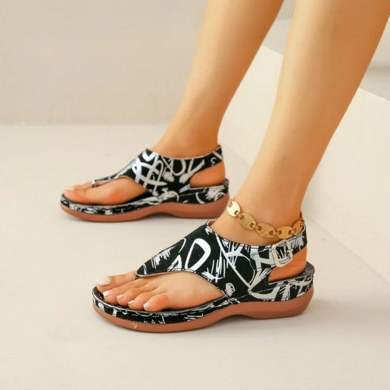 Women Sandals Orthopedic Wedge Heels Summer Fashion Buckle for Beach Flip Flops