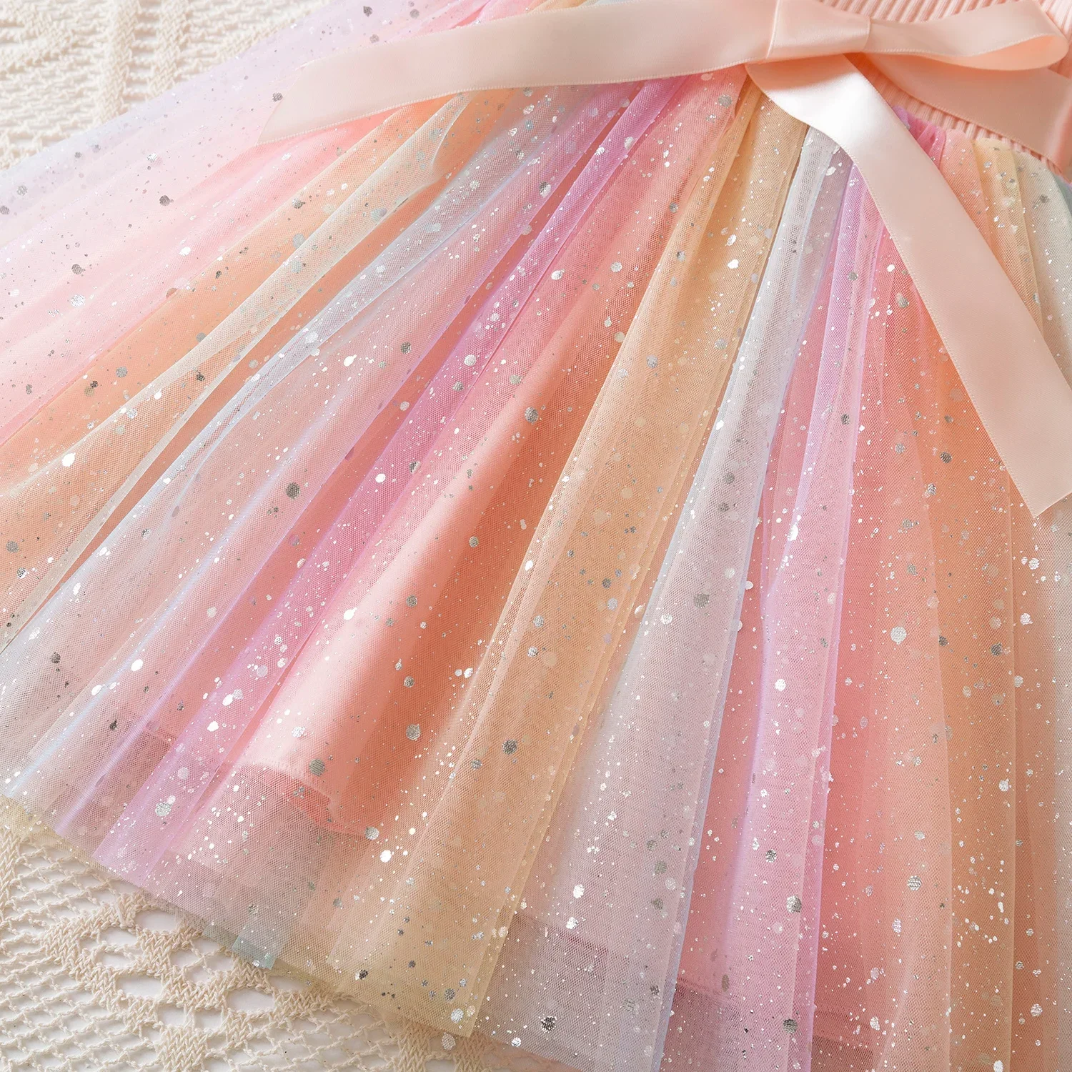 Girls Dress Sequins Rainbow Tulle Dress for 1-5Y Toddler Girls Birthday 2025 Summer Wear