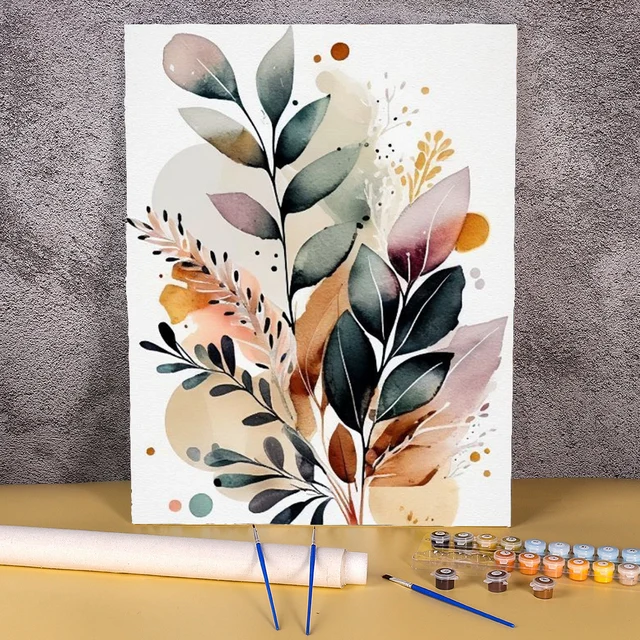 Kits de coloriage par numéros de feuilles et de plantes, bricolage, peinture par numéros, dessin moderne sur toile, Art peint à la main pour cadeau mural de salon 1