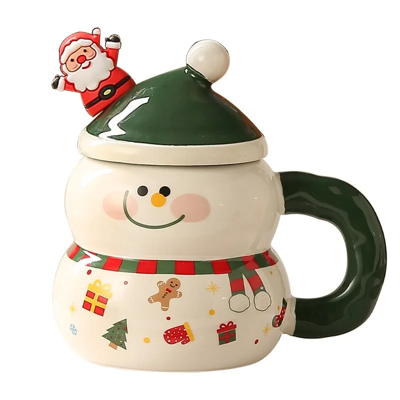Creative Christmas Ceramic Mug with Lid and Spoon - Large Capacity Cartoon Christmas Cup - Practical Home Gift for Students