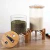 Flour and Cereal Container Dispenser Glass Food Storge Jar for Kitchen and Pantry Store Pet Food Airtight Lid and Wooden Stand 1