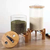 Flour and Cereal Container Dispenser Glass Food Storge Jar for Kitchen and Pantry Store Pet Food Airtight Lid and Wooden Stand 1