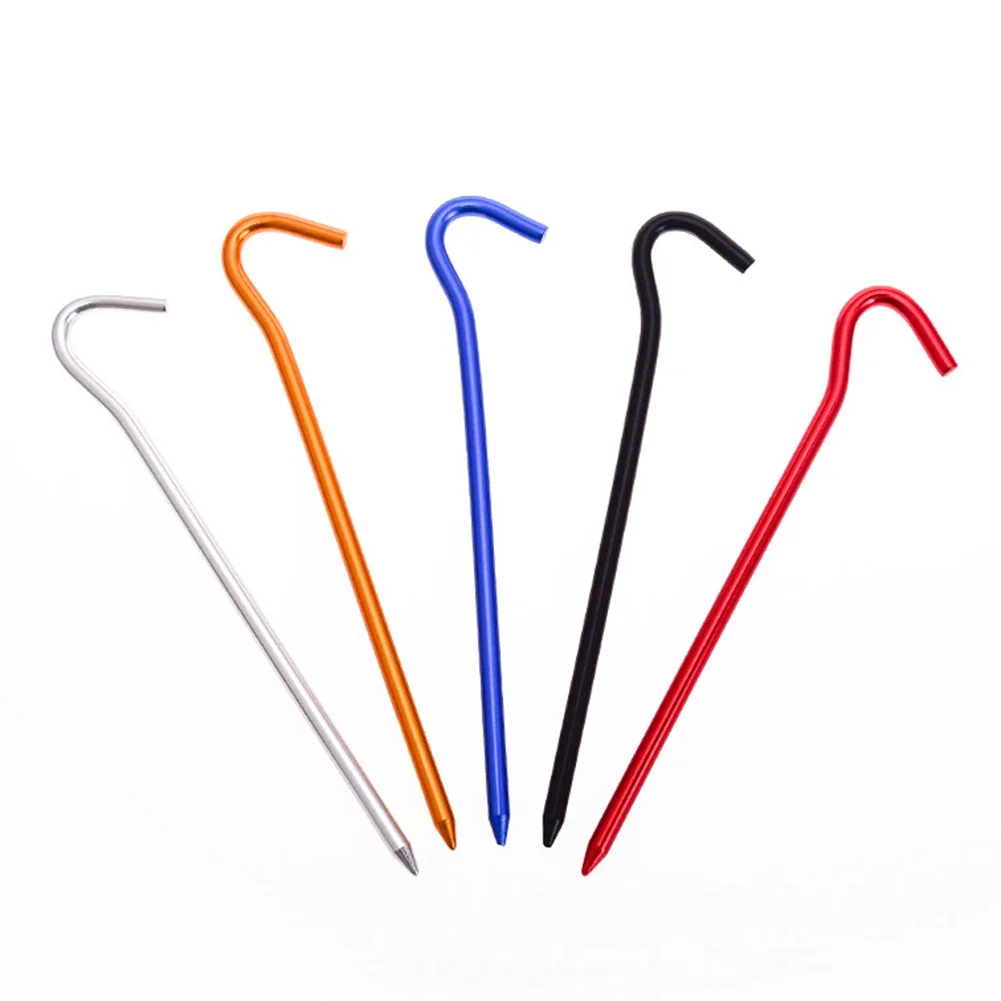 Tent pegs 4pcs/set 18cm Aluminium Alloy Tent Pegs With Hooks Garden Stakes Ground Nail for Hammock Camping Guyline Awning Canopy Flysheet