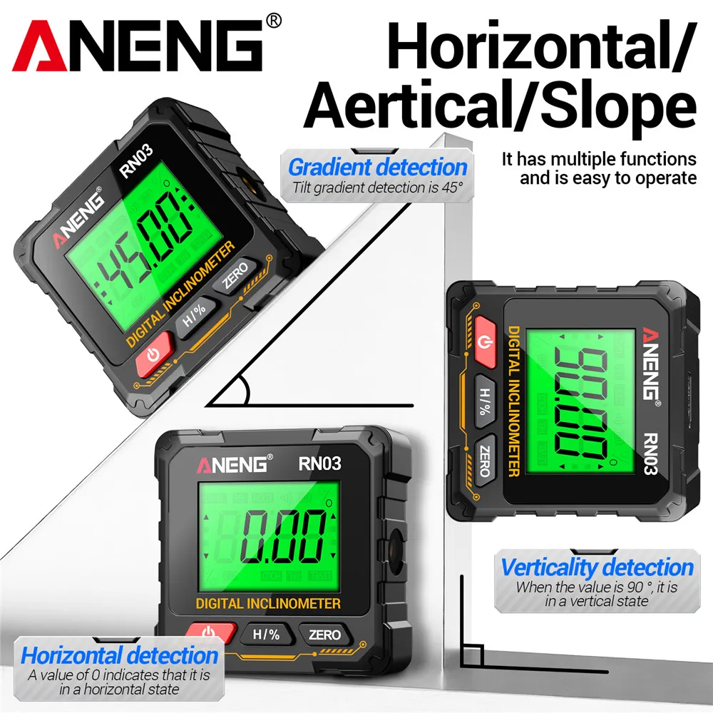Magnetic Rechargeable Digital Angle Finder ANENG RN02/RN03 Laser Inclinometer USB Protractor Level Angle Ruler Measurement