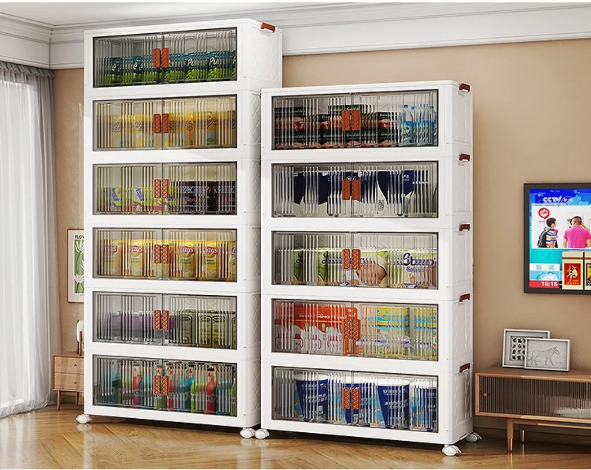 

Storage Cabinet Large Capacity Foldable Dustproof Transparent with Layered Organize Sundries Snacks Books for Household