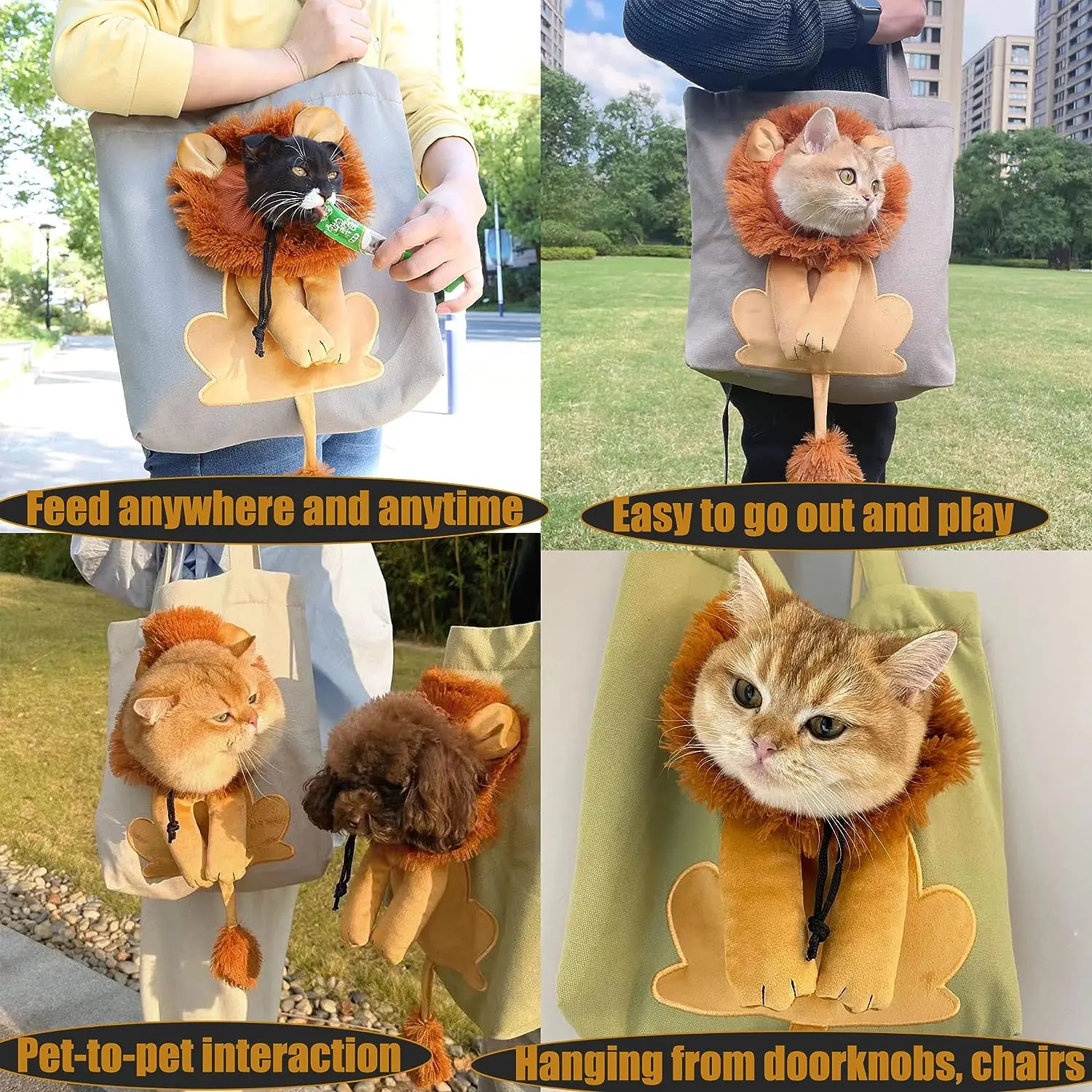 Lion Shape Cat Carriers Bags Adjustable Soft Pet Carriers Outgoing Travel Pets Handbag Portable Breathable Pet Canvas Bag