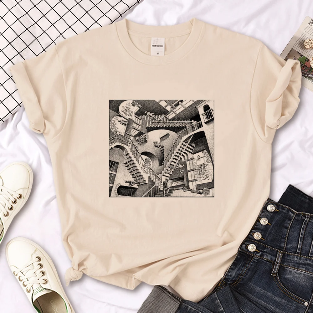 Escher Tee Women Designer Tshirt Female Comic Harajuku Streetwear Clothes