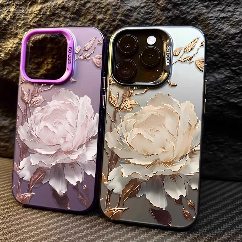 Luxury Golden Lotus Flower Plating Matte Shockproof Hard Case
