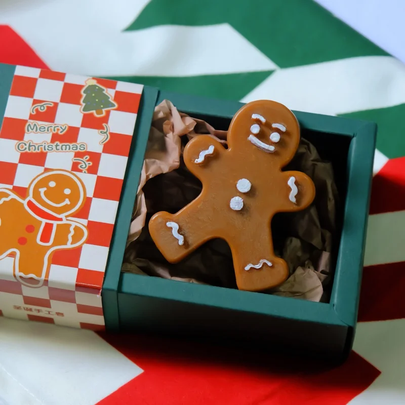 남성용 크리스마스 진저브레드 수제 에센셜 오일 비누, 바람 향기 비누, 페이셜 클렌징 목욕 비누 축제 손 선물 상자 매트 