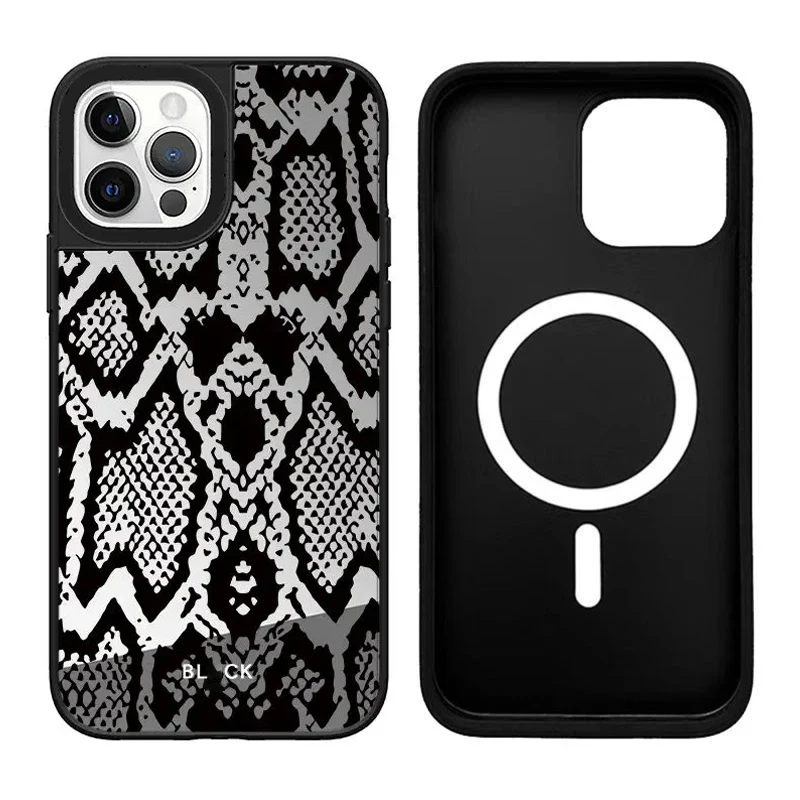

Snake iPhone 11 12 13 14 15 Pro Max Mirror Surface MagSafe Case Cover Shell