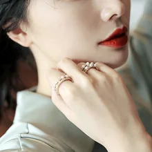  2022 Light Luxury Zircon Pearl Multi-layer Open Ring Fashion Jewelry For Korean Women‘s Exquisite Accessories For Party Girls 