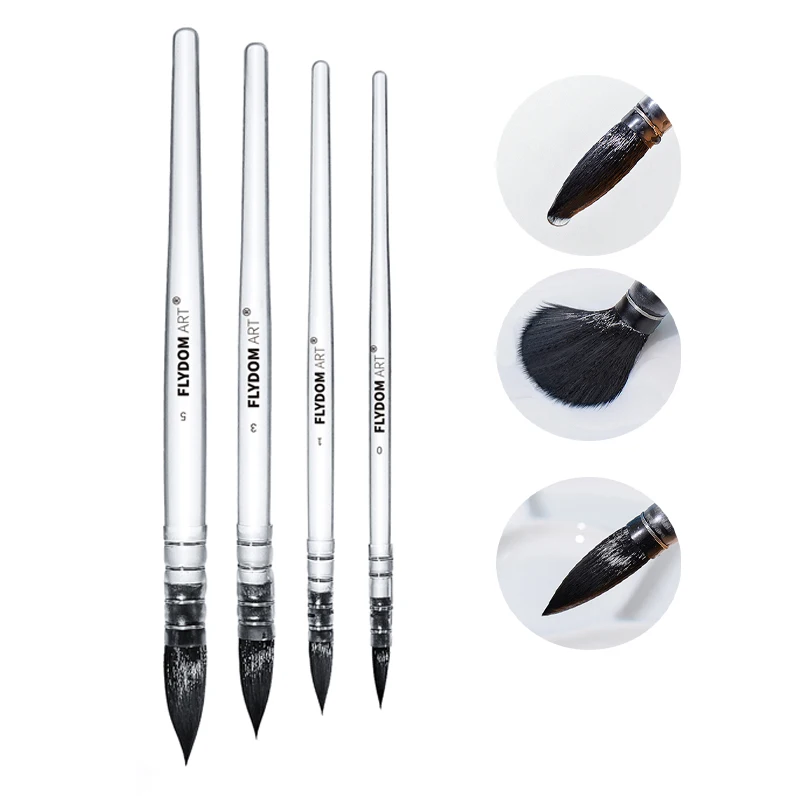 5pack of Clear Acrylic Brushes Gouache Oil Painting Professional Wool