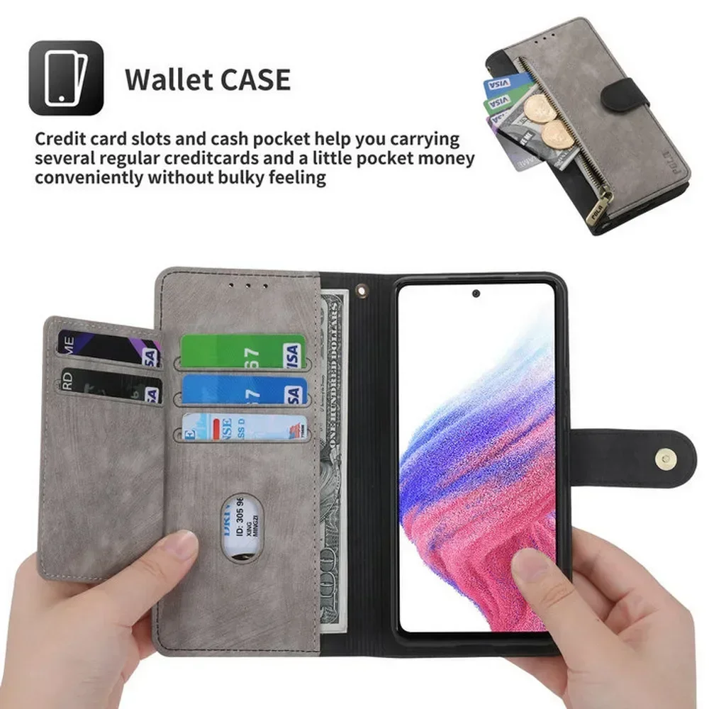 Zipper Leather Wallet Flip Case with RFID Protection