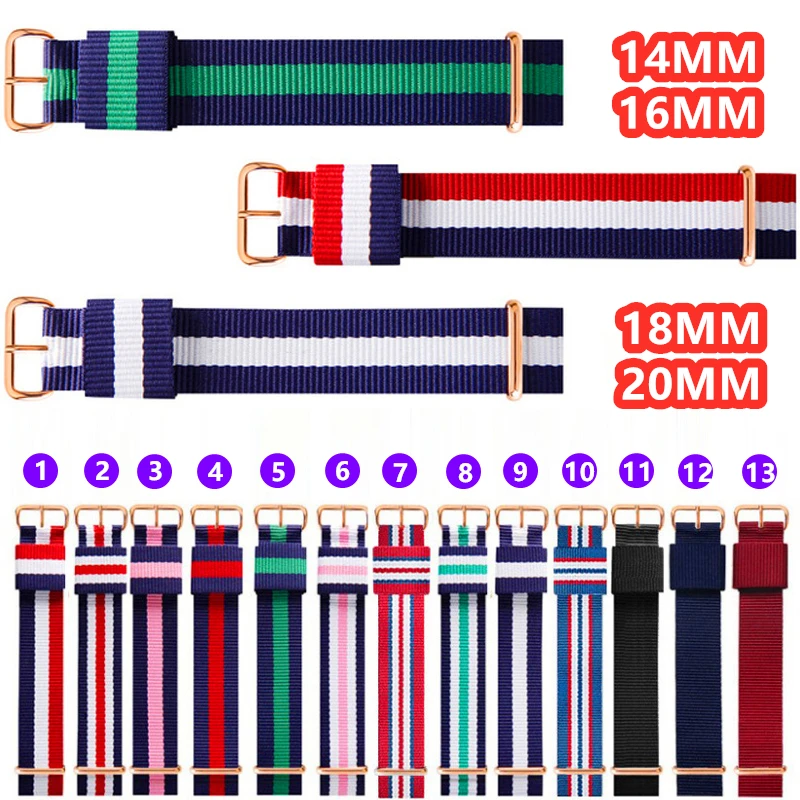 

Suitable for DW Watch Strap 14mm 16mm 18mm 20mm Nato Army Sport Watch Band Nylon Strap Gold Buckle Watchbands