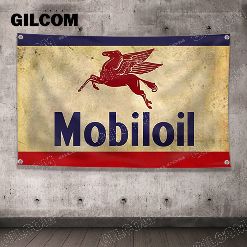 MOBILOIL看板 Mobiloil Flag Oil And Gas Producers Vintage Signs STP Poster