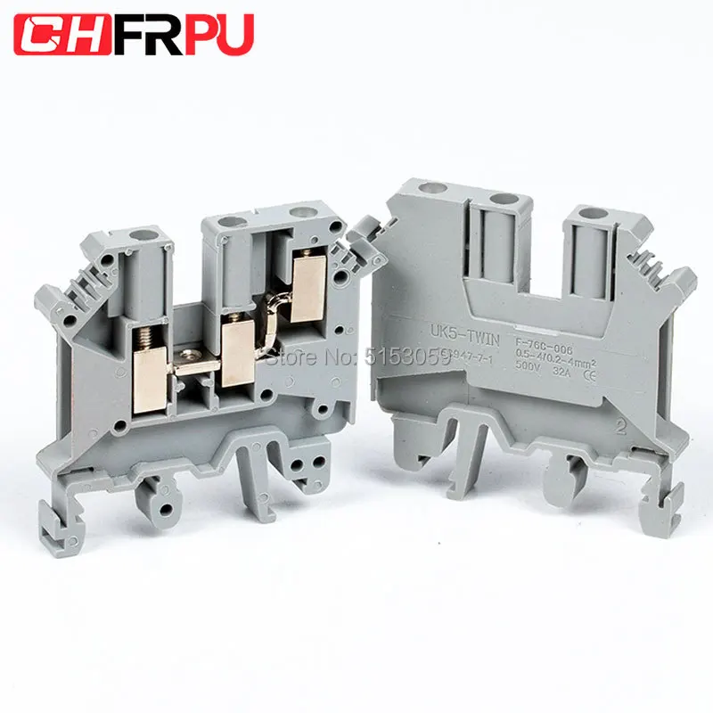 

10Pcs UK5-TWIN Din Rail Terminal Blocks Screw Connection Multi Conductor UK5TWIN One in and two out Terminal
