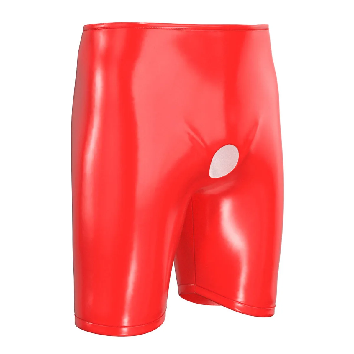 Mens Sexy Fetish Boxers Open Crotch Short Pants Glossy PU Leather Underpants Crotchless Men Hot Erotic Underwear Plus Size
