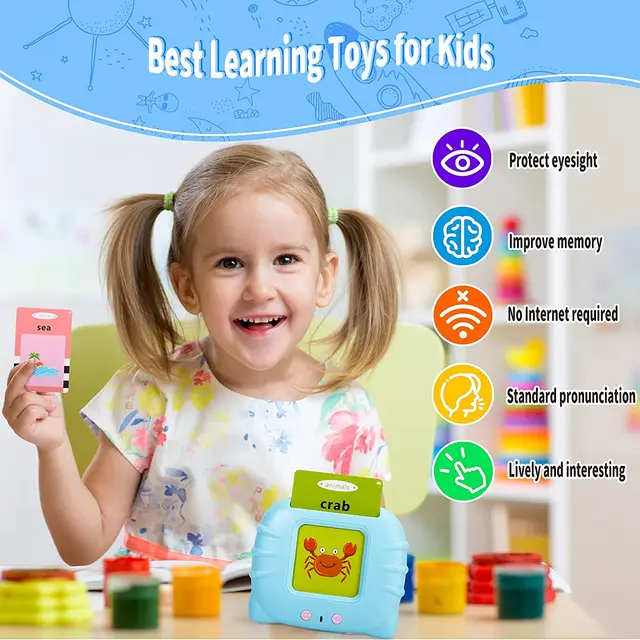Kids Flashing Cards Toys Montessori Educational Reading Machine Electronic Interactive Flash Cards for Toddlers Gift 3