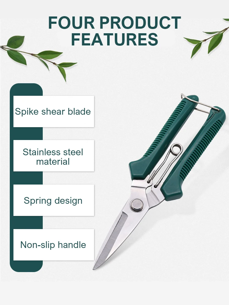 190mm Green/Red Straight Head Pruning Shears Stainless Steel Non Slip Handle Garden Scissors for Bonsai Household Use