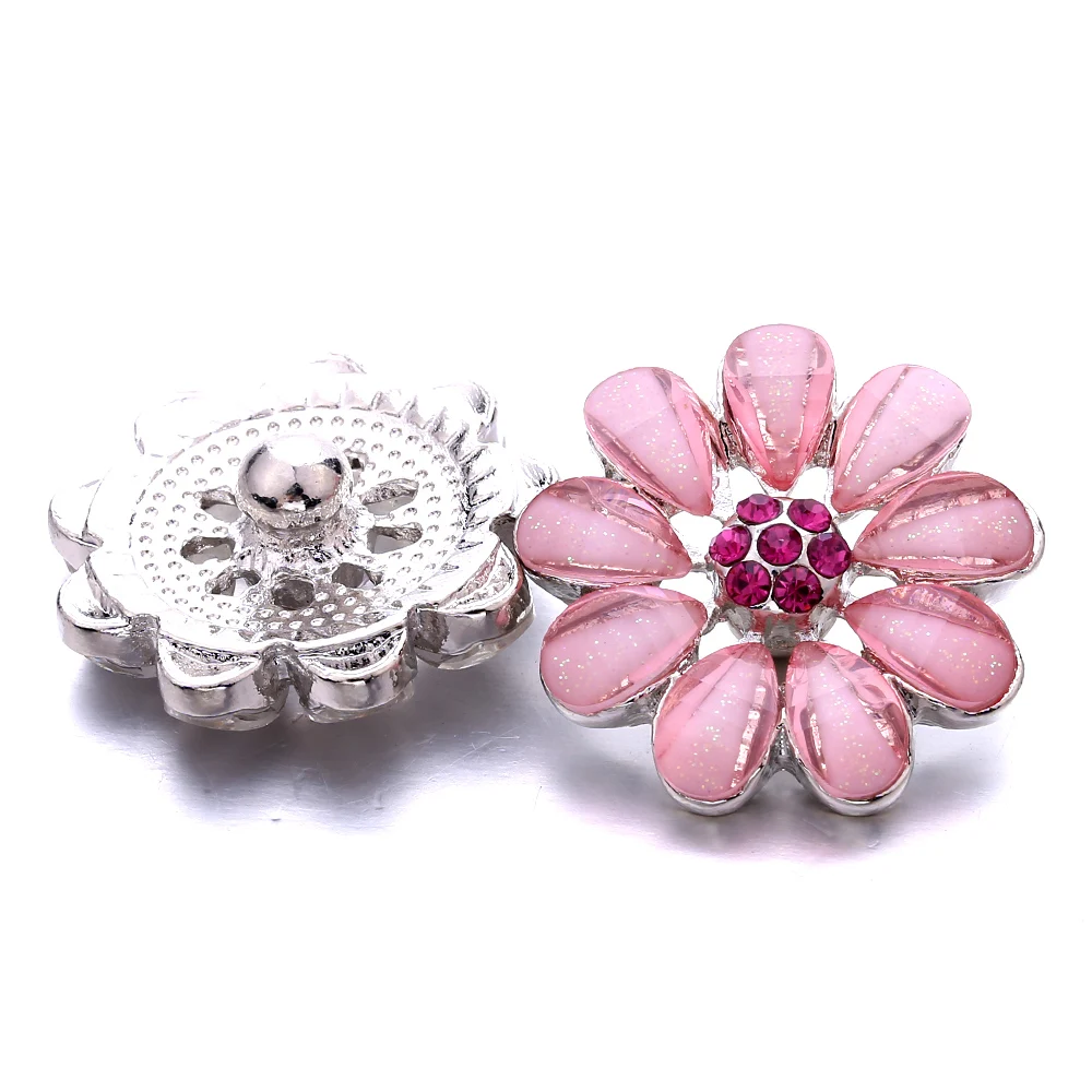15pcs Rhinestone Flower Snap Button Jewelry DIY Ginger Charms Fit Metal Bracelet  Snaps Jewelry