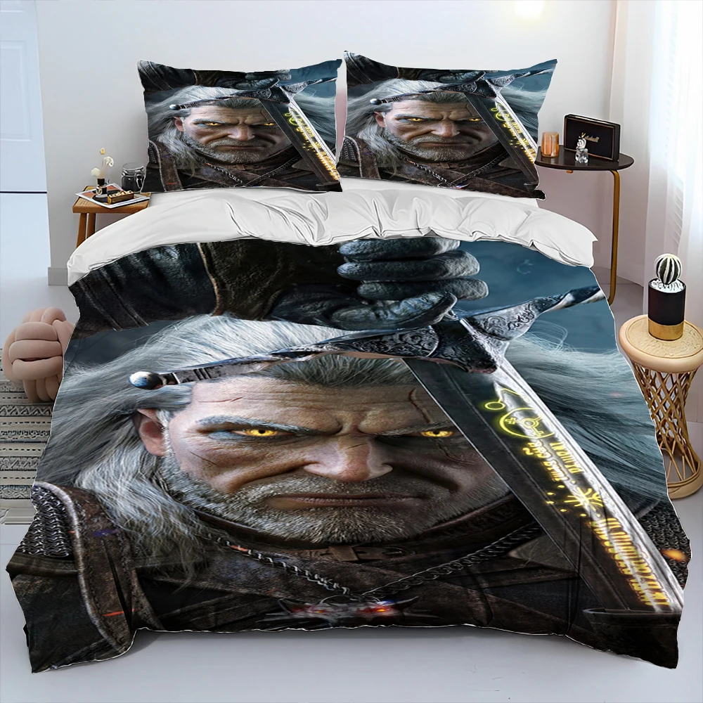 3D The W-Witcher Game Gamer Cartoon Comforter Bedding Set, Copripiumino Set Copripiumino Federa, King Queen Size Bedding Set
