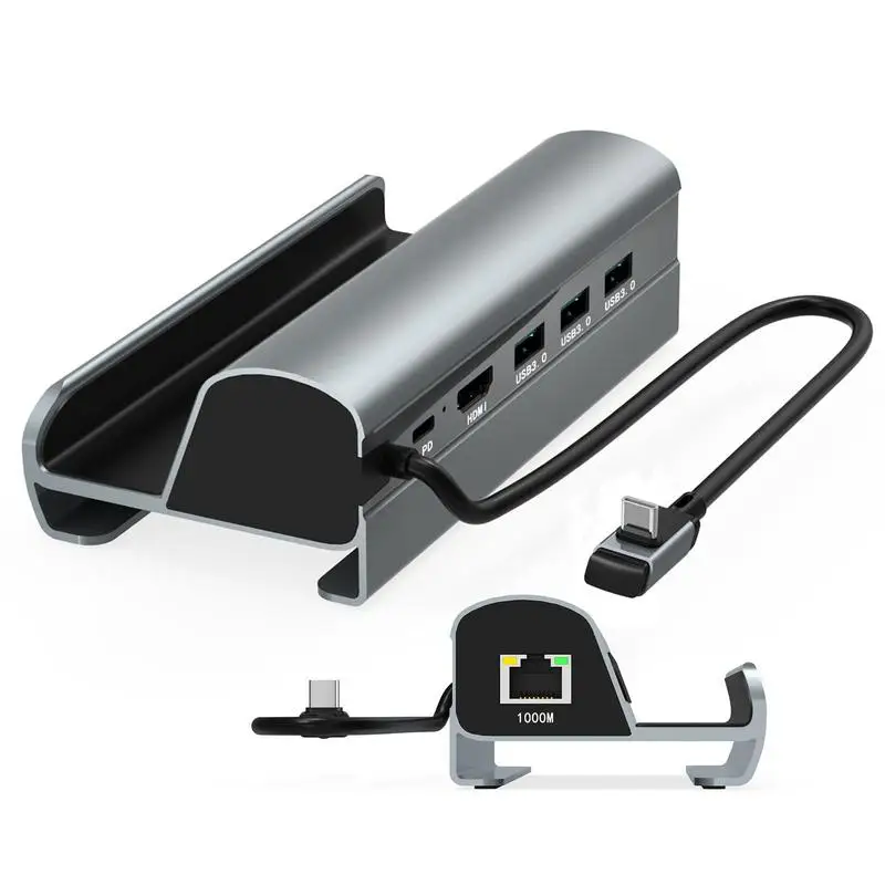 

Док-станция для игровой приставки, базовая Подставка для телевизора, подставка-концентратор 6-в-1, док-станция 4K HD, совместимая с Type-c 3,0 Ethernet для домашней палубной консоли