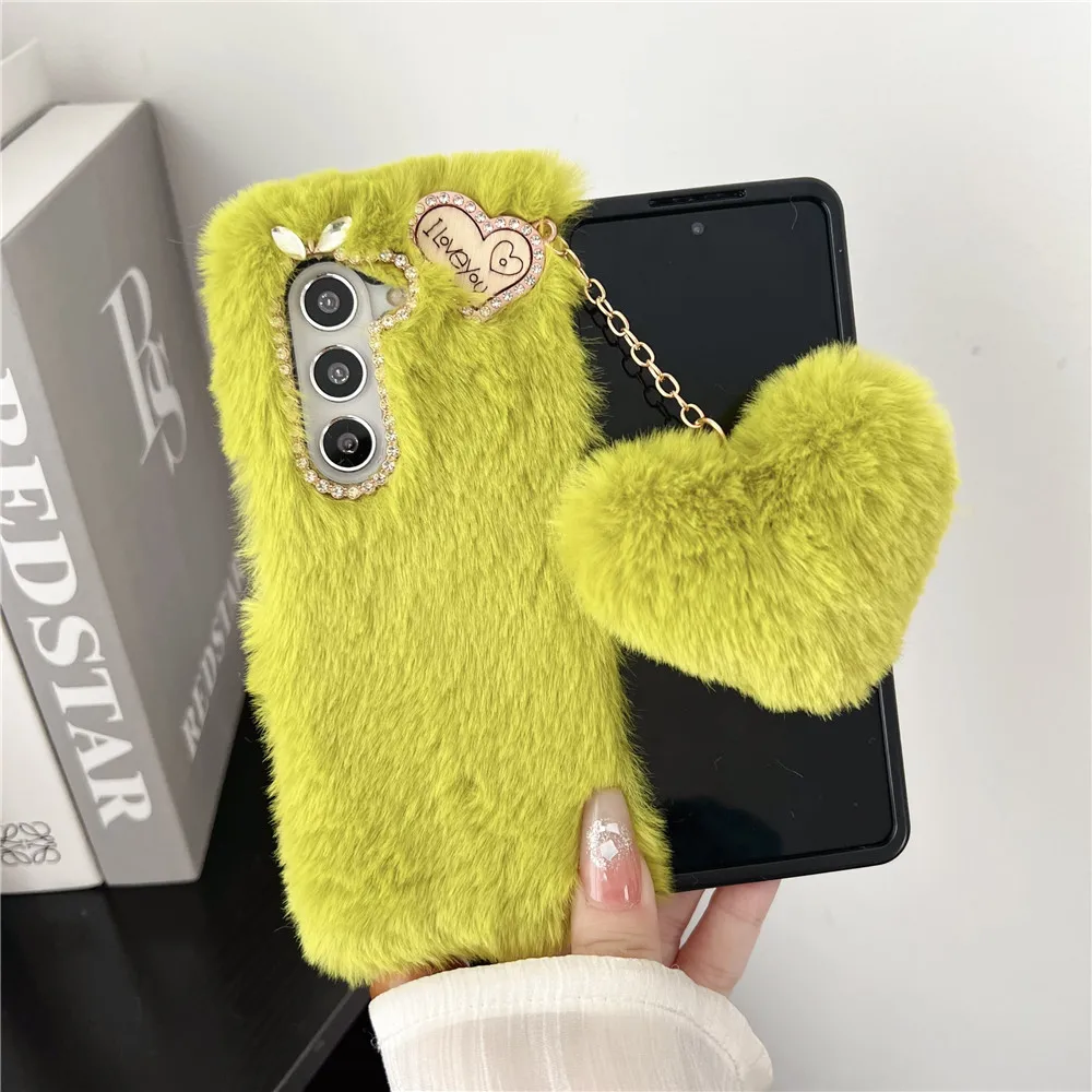 For Samsung Galaxy Z Fold 5 Case Korea Cute Fluffy Plush Love Pendant Phone Case For Galaxy Z Fold6 Cover Z Fold3 Z Fold2 Fold5 | Gaffar India