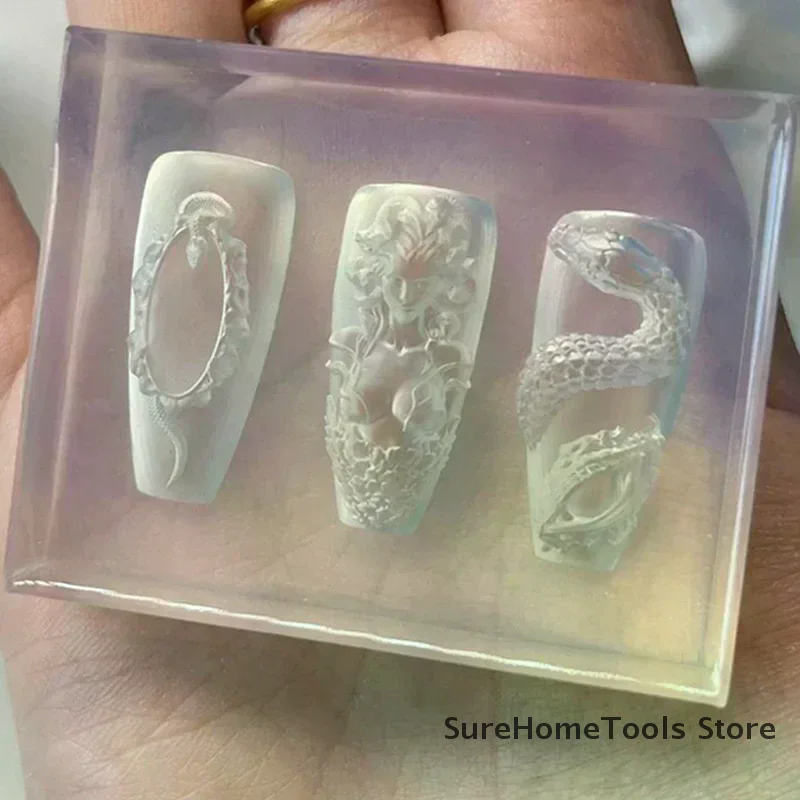 1pc 3D Snake Girl Silicone Nail Mold DIY Snake Nail Carving Decoration 3D Nail Art Beauty Charm Creative Manicure Products