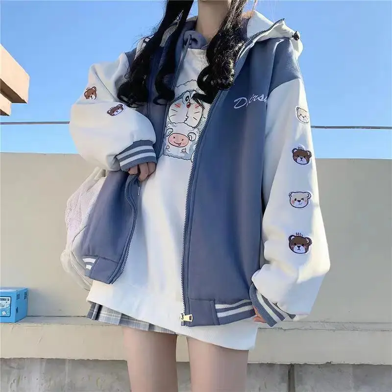 

COZOK/ Spring Women Y2k Hooded Pink Baseball Jacket Harajuku Casual Loose Korean Oversize Ladies Coat Streetwear Tops Women