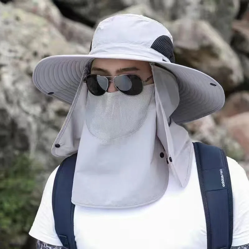 Sun Hat Sun Protection Hat Sunshade Hat Big Eave Hat Mask Fishing Outdoor Work Climbing Hiking Caps Sun Protection Detachable Sun Sports Caps