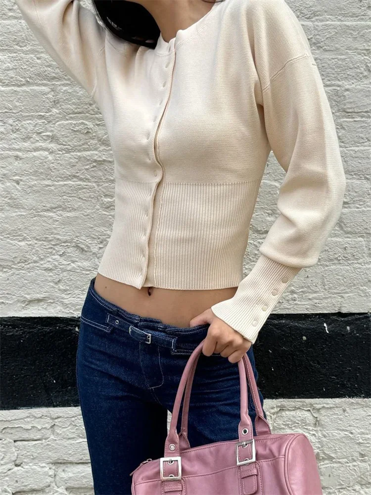 Autumn Fashion Knitwear Cardigan Top Women's Ribbed Patchwork Slim Casual Cropped Inner Top Women's Knit Cardigan Outwear