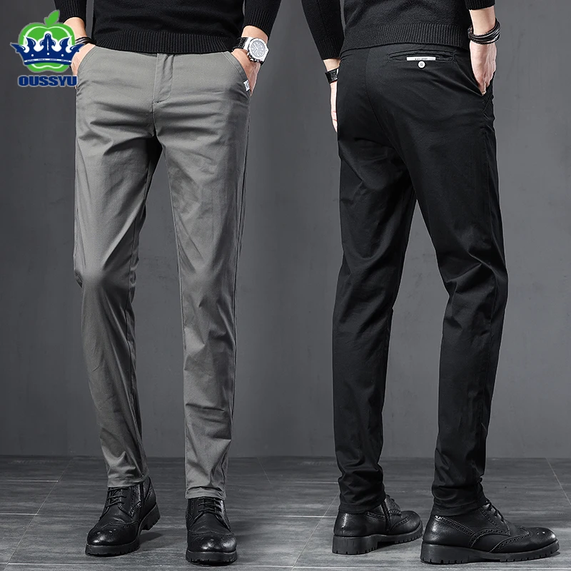 

97.8% Cotton Fiber Fit Straight Pants High Waist Trousers 2024 Spring Summer Brand Classic Men's Business Office Casual Pant