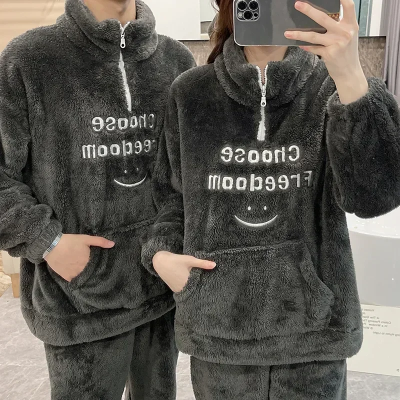 

Pyjama Zipper Sleepwear Femme Coral Sleep Fleece Male Sleeve Long Warm Casual Flannel Autumn Winter Thick Men Pajamas Pijama