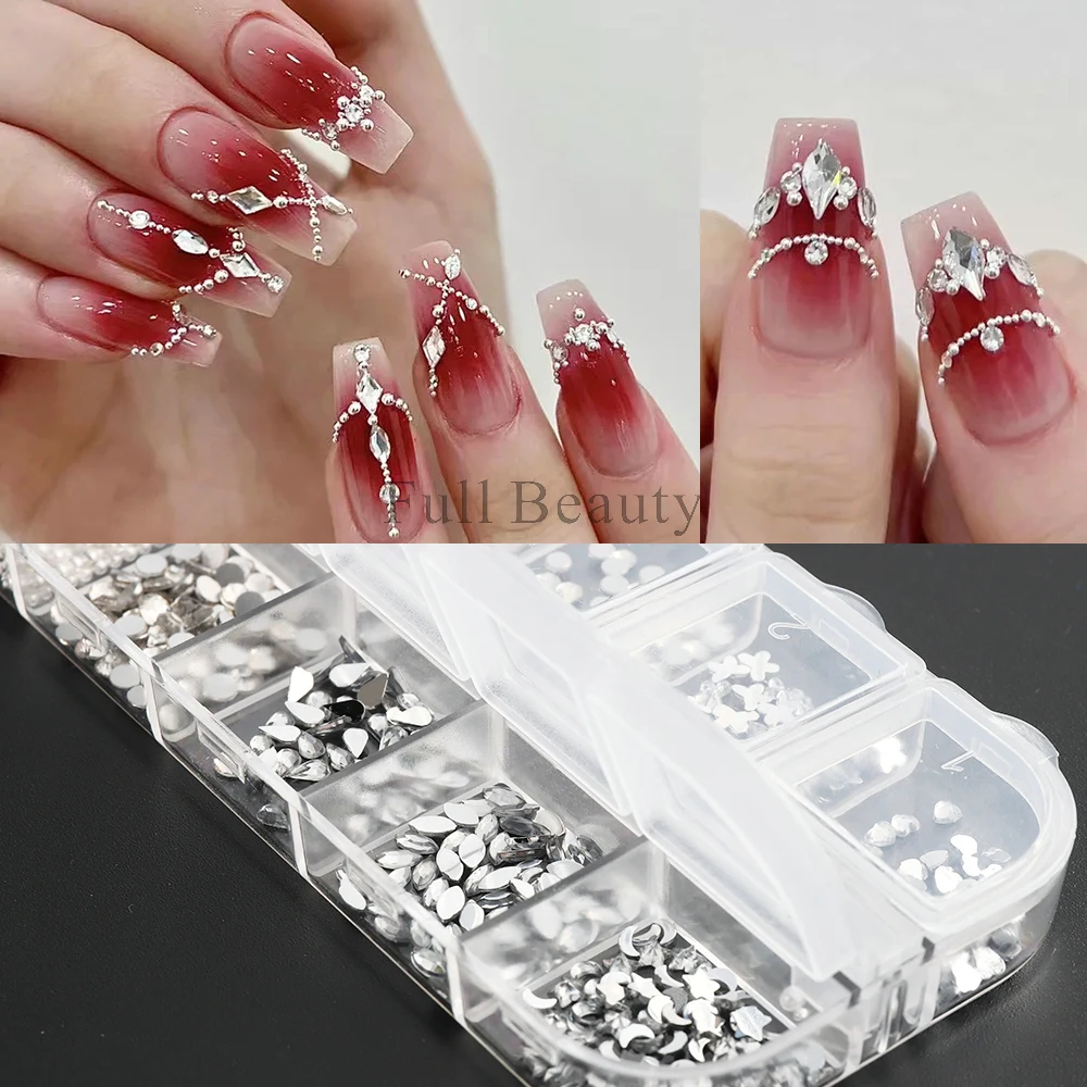 Elegant Red 3D Crystal Festoon Nails