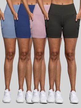 Double Pocket Yoga Shorts for Women Solid Color Butt Lifting Cycling Tight Outdoors Elastic Jogging Shorts Female Sportswear 1