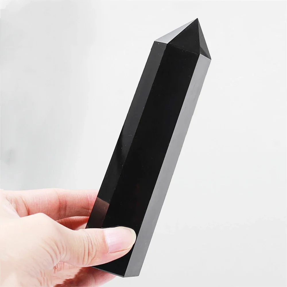 Optical Prisms Photography Prism Natural Obsidian Single Pointed Hexagonal Prism Crystal Point Wand Pillar Home Decor Gift Stones Crystal Tower Crafts Ornament