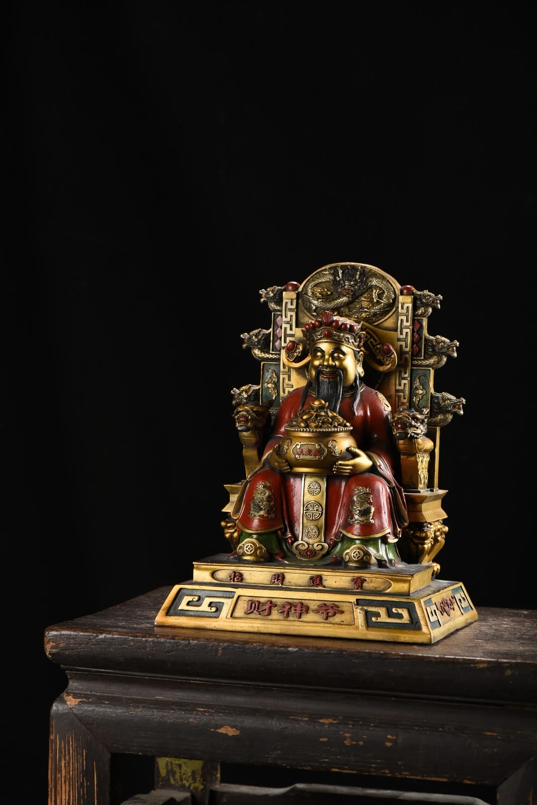 

12"Tibet Temple Collection Old Bronze Painted Gilding God of Wealth Statue God in charge of wealth Amass wealth Worship Hall