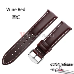 Vintage - Style Genuine Leather Watchband with Quick Release Calfskin Strap - Premium Wristband - 22mm (Wine Red)