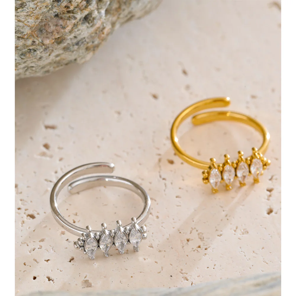 Yhpup Stainless Steel Cubic Zirconia Adjustable Ring Gold & Platinum PVD Plated Fashion Shiny Finger Jewelry Gift Wholesale 6