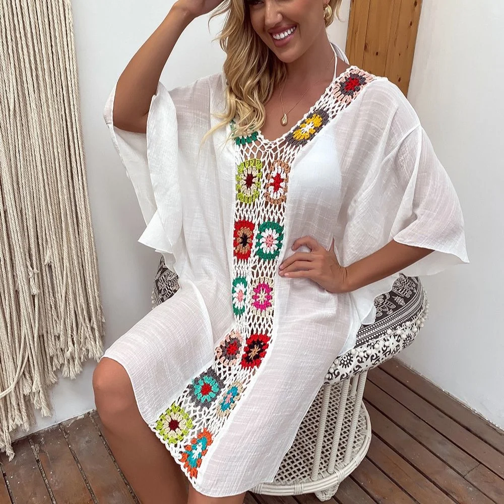 CROCHET BIKINI Beach Cover Up Hollow Out Swimsuit Women Bathing Suit Beach Dress Summer Swimwear Ladies Sexy Bikini Cover Up