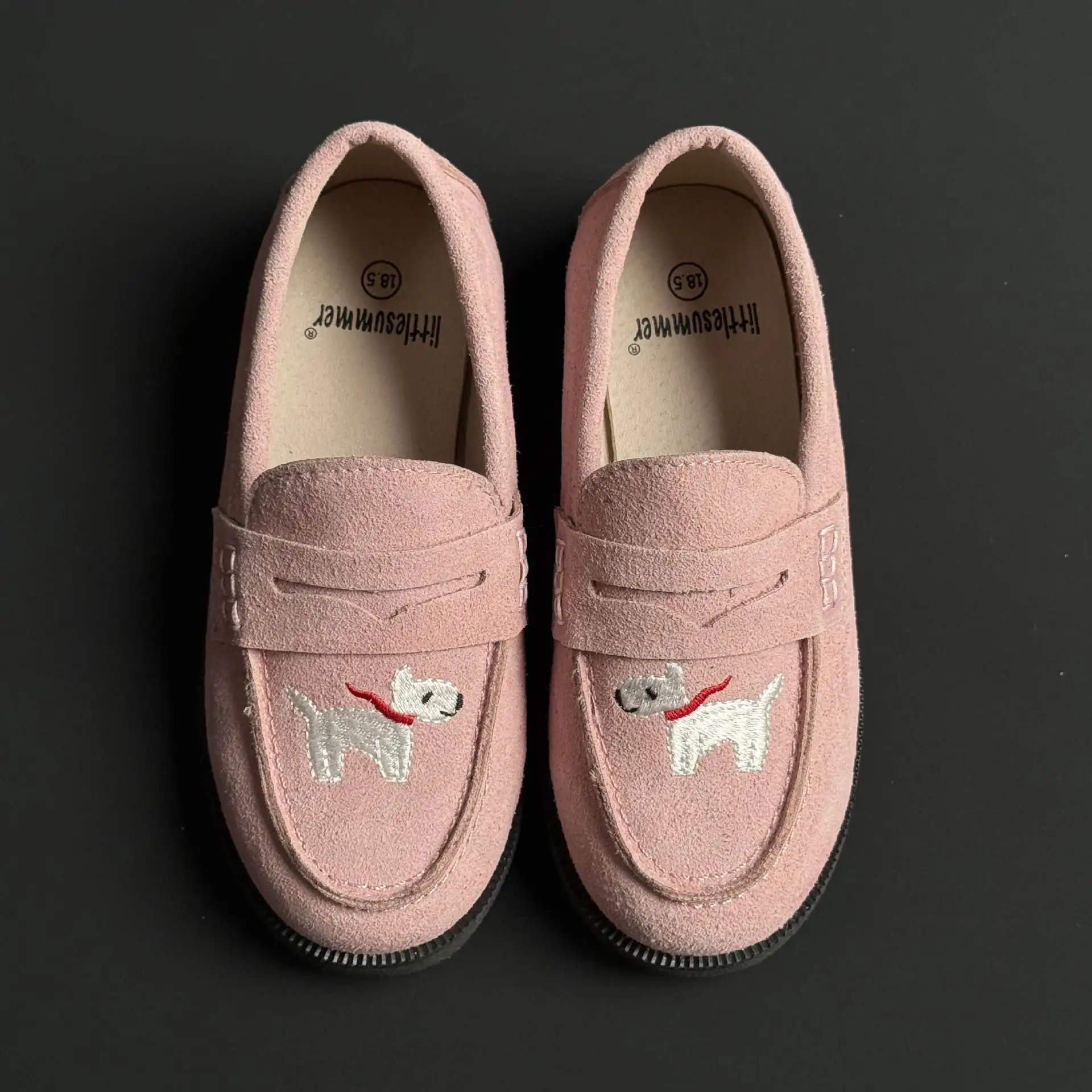 Genuine Leather Girls Leather Shoes Fashion Embroidery Puppy Cowhide Children's Loafers Spring Kids Boys School Shoes