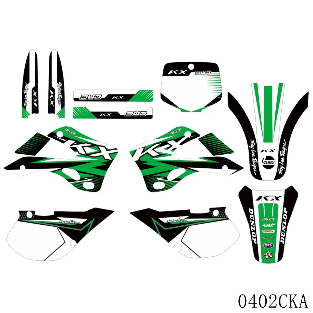 Gráficos completos decalques adesivos de fundo da motocicleta nome número personalizado para kawasaki kx125 kx250 kx 125 250 1999 2000 2001 2002 1