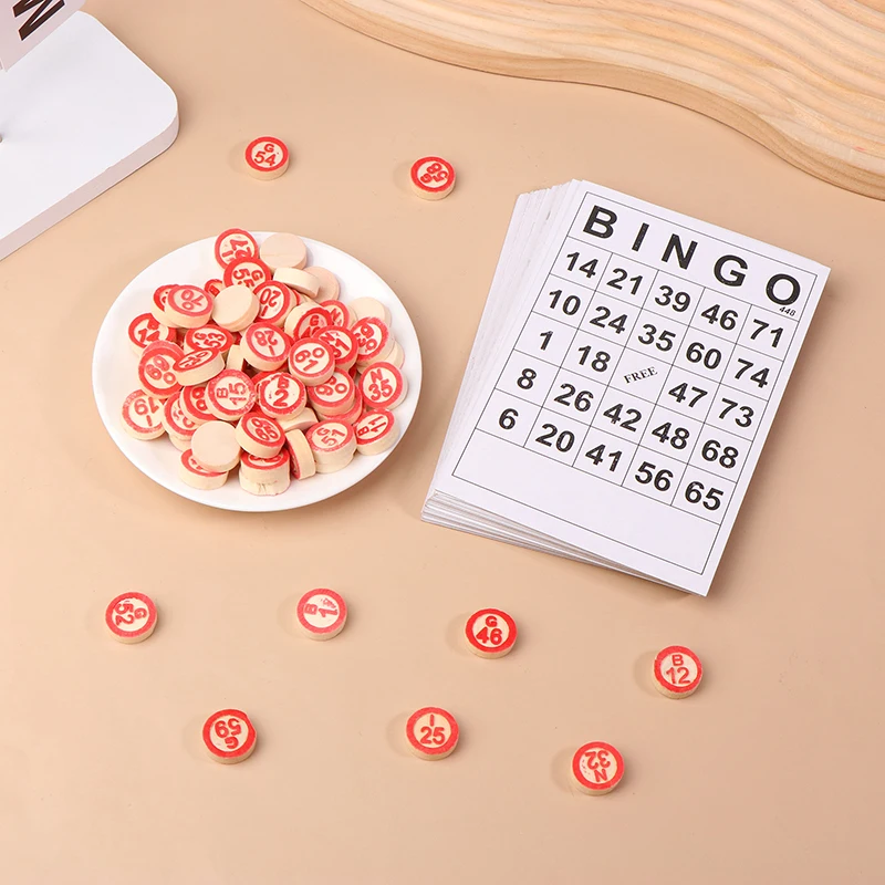 40Pcs Bingo Cards Easy Read 75 Numbers Chips Card Game Board Game Activity Intelligence Educational Bingo Toys For Kids bingo game set,plastic bingo markers,plastic game chips