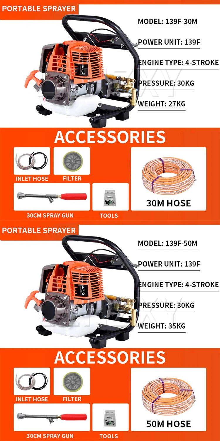 139F/140F Portable Sprayer, High-Pressure Engine-Powered Sprayer, Agricultural S