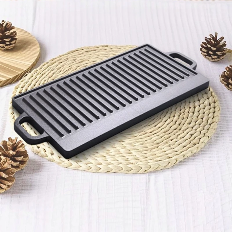 Cast Iron Double Sided Barbecue Tray for Grilling and Baking