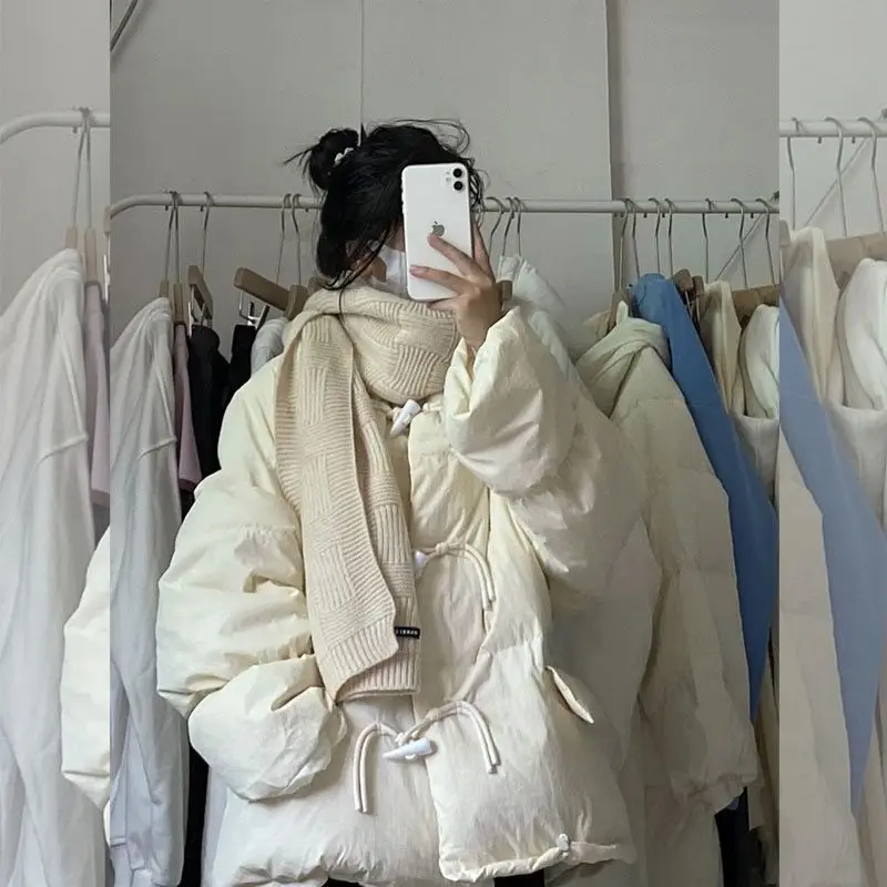 Glossy Mid-length Down Padded Jacket Women's Winter Thickening Bread Coat Cotton-padded Coat Loose Disposable Padded Jacket Padded Coat