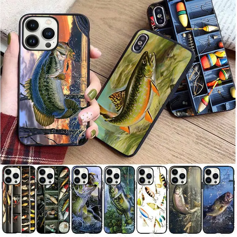 Fish Jump Out Of Water Wood Fishing Tackle Box Fishing Cover Per Iphone 15Pro 14Pro 11Pro 12 13Pro Max Se Xr 12Mini 15Plus Custodie