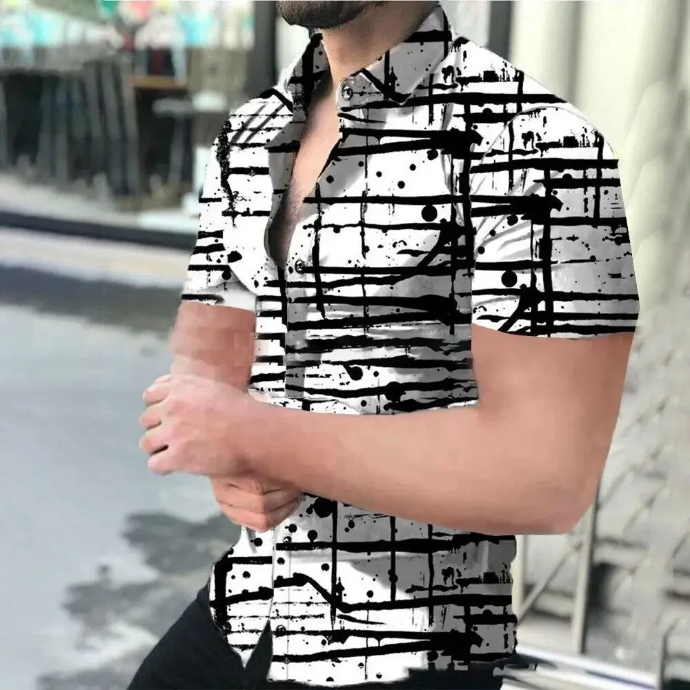 남성용 캐주얼 반팔 단추 셔츠, 3D 프린트, 레트로 패턴, 하와이안 패션, 저렴한 해변 칼라, 여름 2024