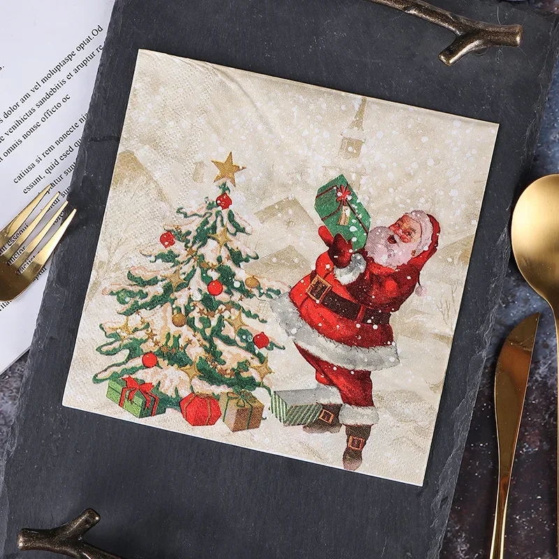 20Pcs/bag Cartoon Santa Claus Snowman Reindeer Paper Napkins Merry Christmas Theme Disposable Tissues for Christmas Party Decor