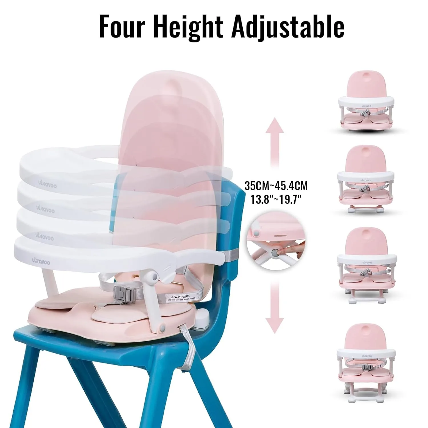 Portable 3-in-1 Foldable Baby Booster Seat with Removable Tray